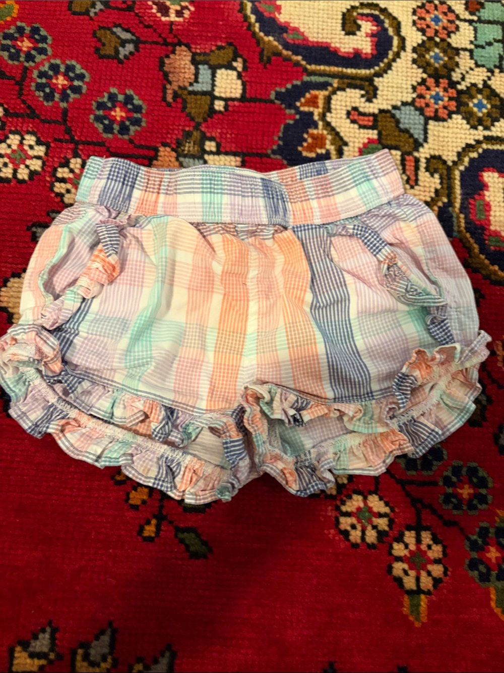 Crewcuts Pastel Plaid Ruffle Shorts - Peach, Mint, Lavender